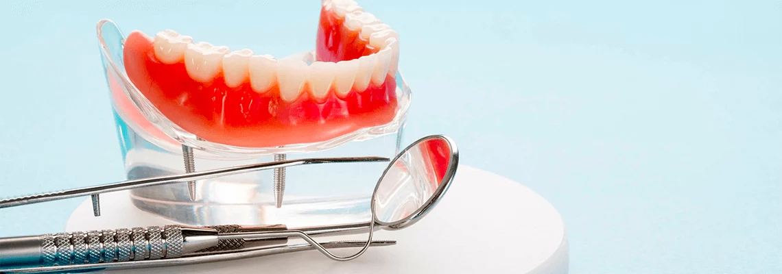 Full lower denture on display with an examination kit